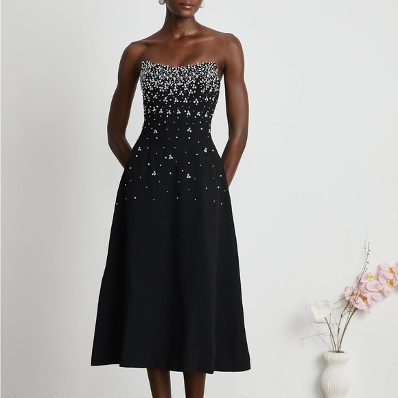 MELISANDE BLACK EMBELLISHED MIDI DRESS - S - Picture 6 of 12
